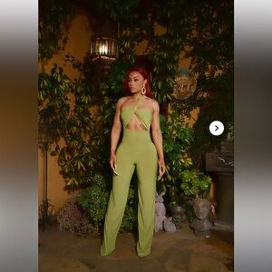 Fashion Nova Olive Green Cutout Jumpsuit